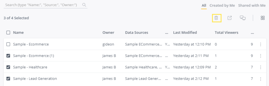 Deleting Dashboards